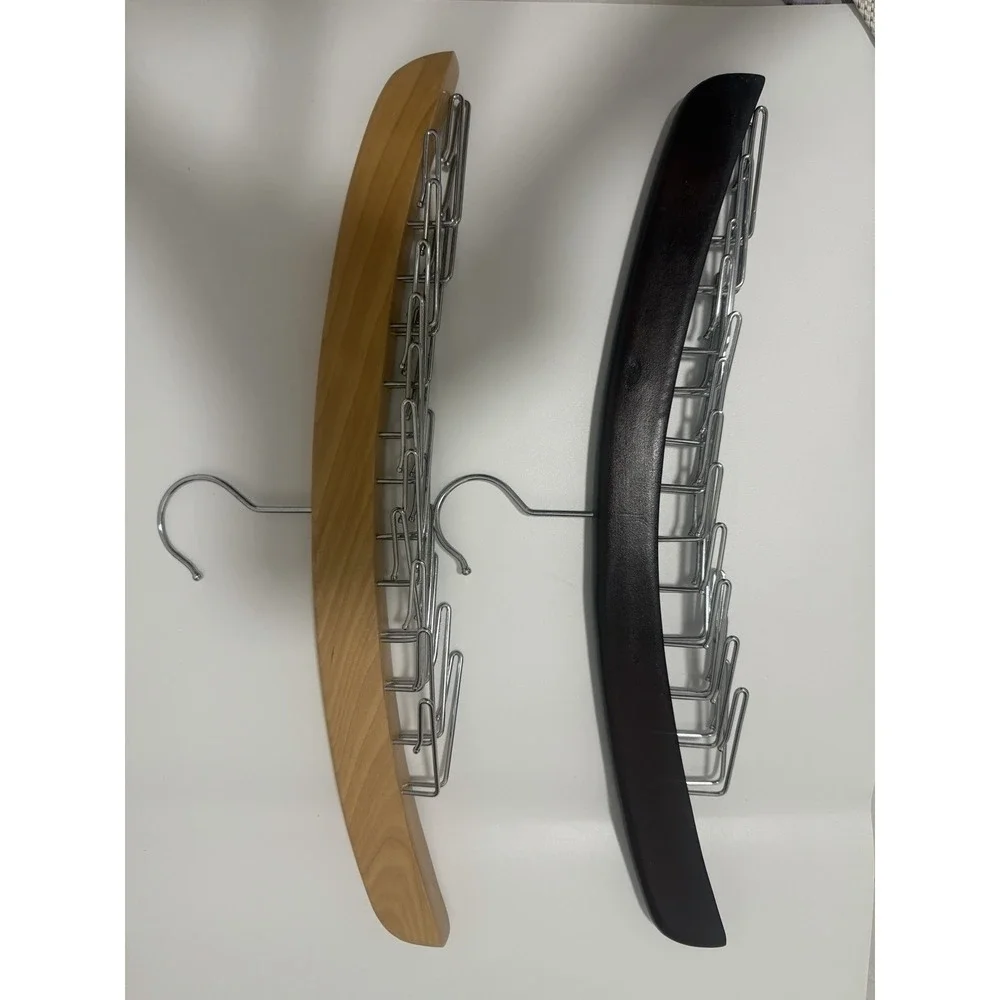 Lot of 2 Wooden Tie Belt Rack Hanger Organizer 24-Hook Light Dark Wood